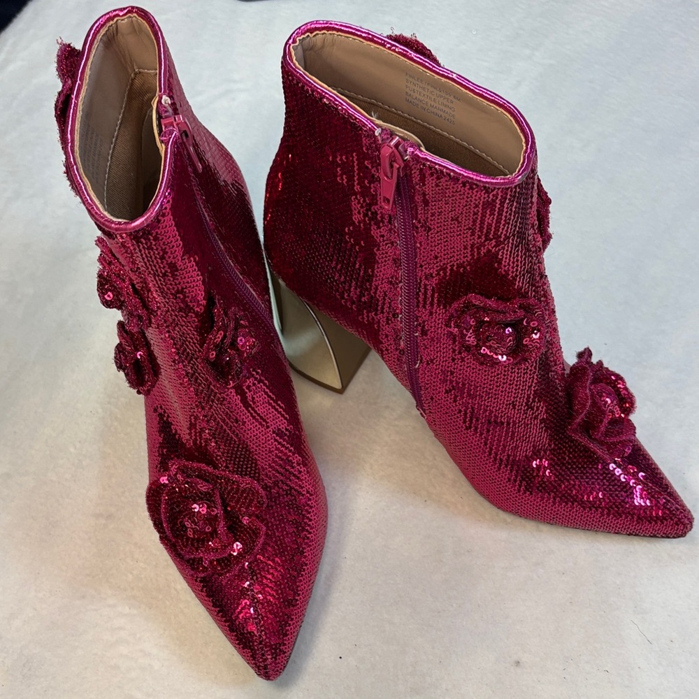 Betsey Johnson Fuchsia Sequin Ankle Boots - Picture 1 of 15
